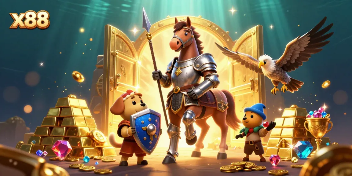 Win big with x88 in an enchanting casino fantasy scene filled with treasures and dynamic characters.
