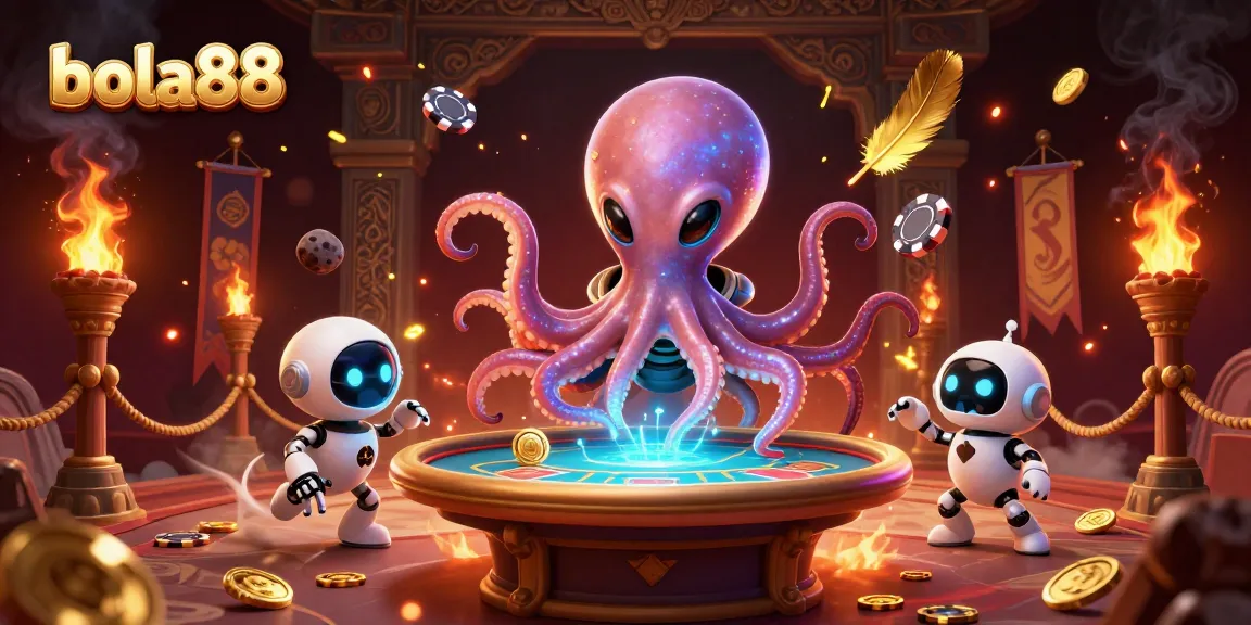 Bola88 menawarkan pengalaman judi interaktif dengan alien kartun dan robot di atas meja poker holografik.