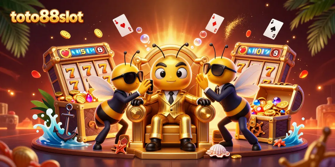 Spin the reels at toto88slot with a vibrant casino scene featuring a bumblebee mob boss and gold treasures.