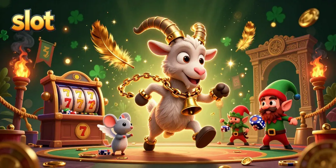 Engage in dynamic slot action with a playful scene featuring a Krampus goat and festive elements.