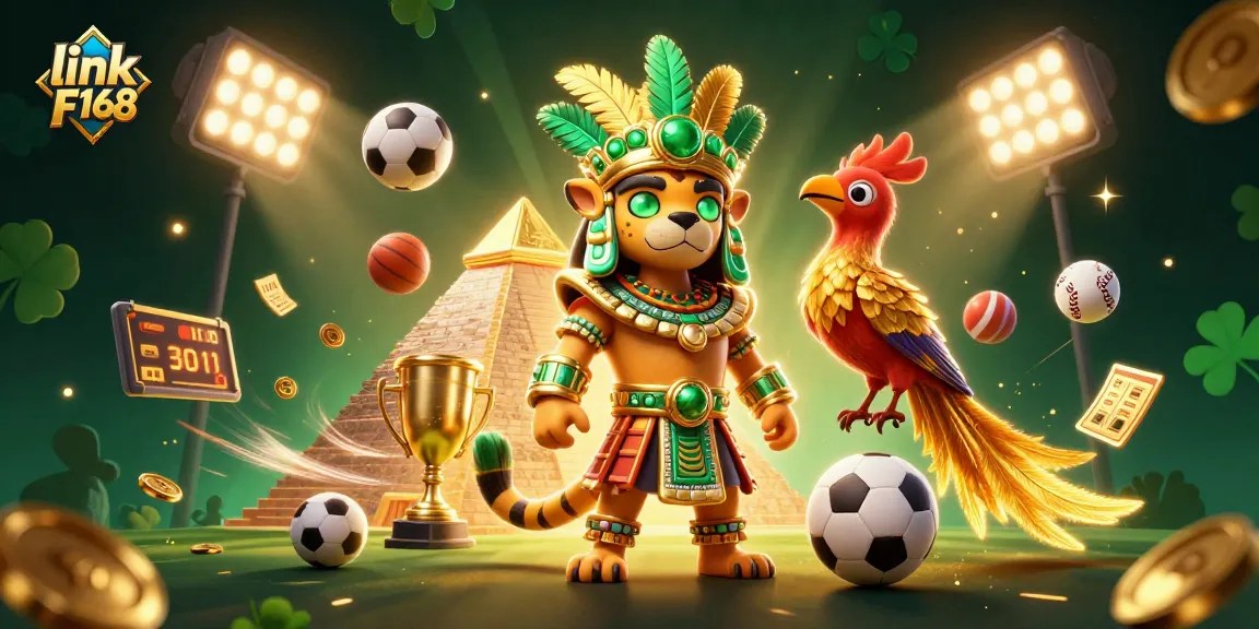 Engage in thrilling gameplay with link F168's vibrant 3D casino scene showcasing dynamic sports elements and exciting prizes.