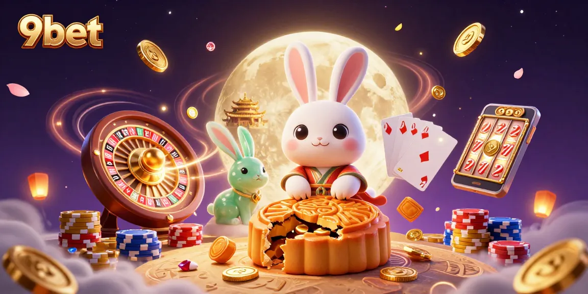 Experience the thrill of 9bet with dynamic casino games featuring lucrative poker chips and a lively moon setting.