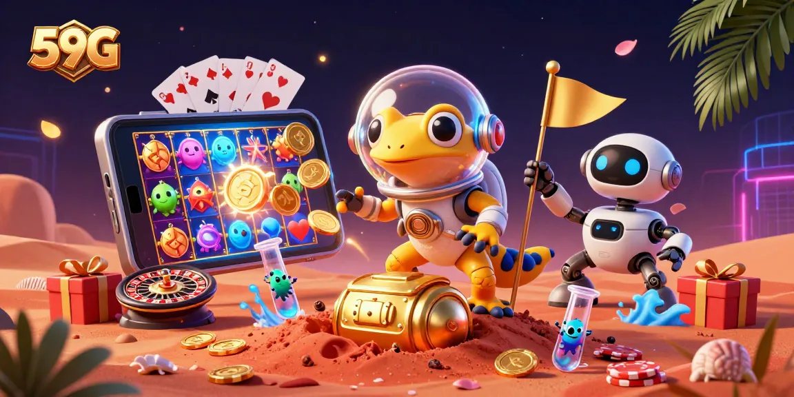 Experience the excitement of 59G gaming with vibrant characters and casino elements in a dynamic scene.