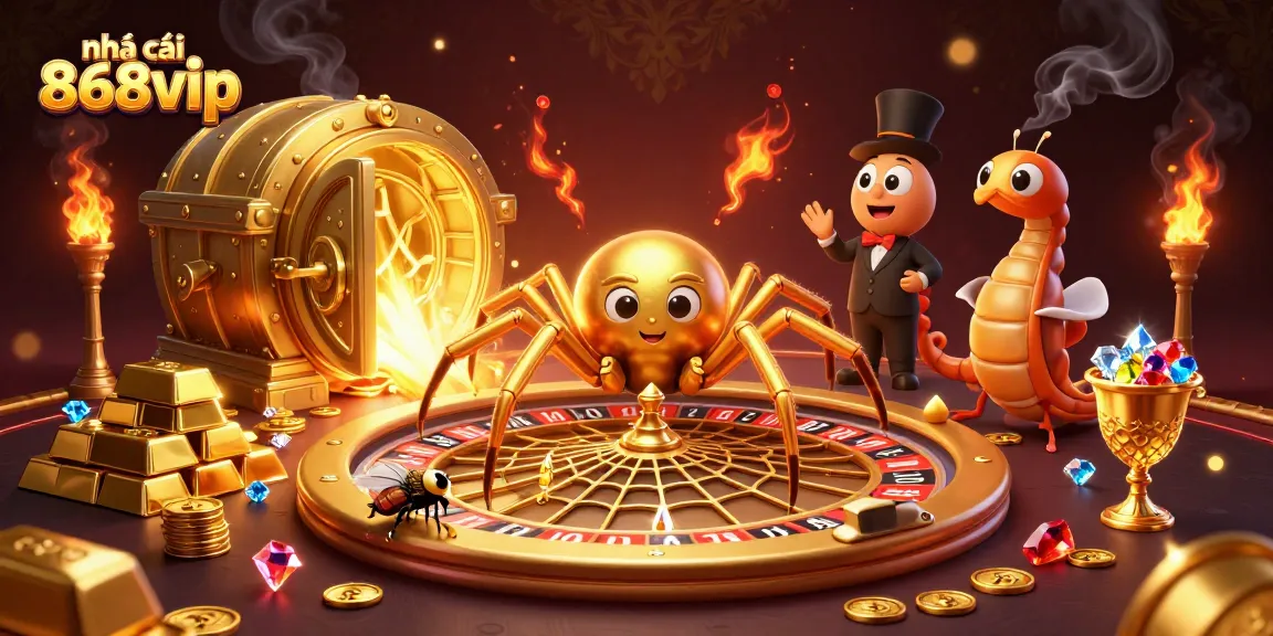 Betting action at nhà cái 868vip illustrated by a golden spider and centipede dealer