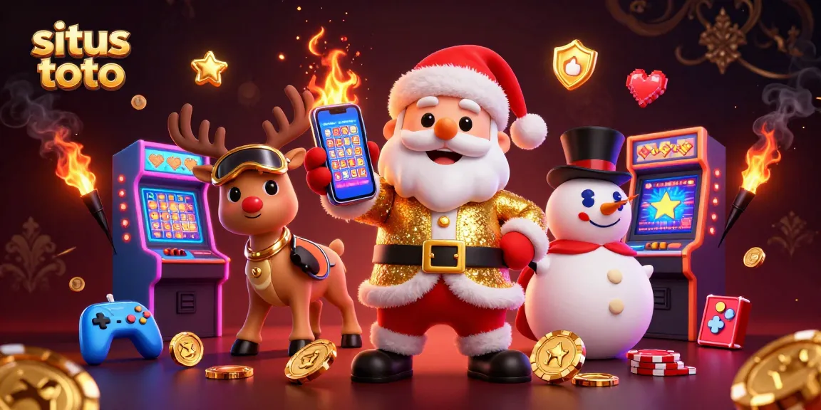 Experience high-stakes gaming action at situs toto with Santa Claus and friends, showcasing vibrant casino fun.
