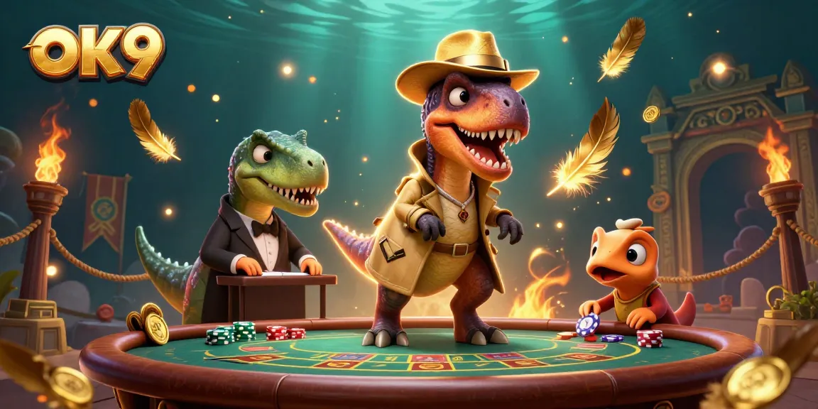 Experience thrilling blackjack action with the cunning velociraptor at ok9's vibrant casino scene.