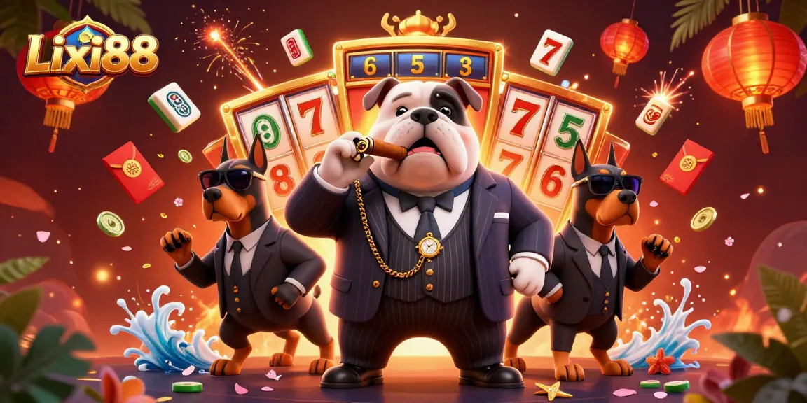 Lixi88 slots with a mafia bulldog characters and rich 3D casino elements illustrating excitement in gaming